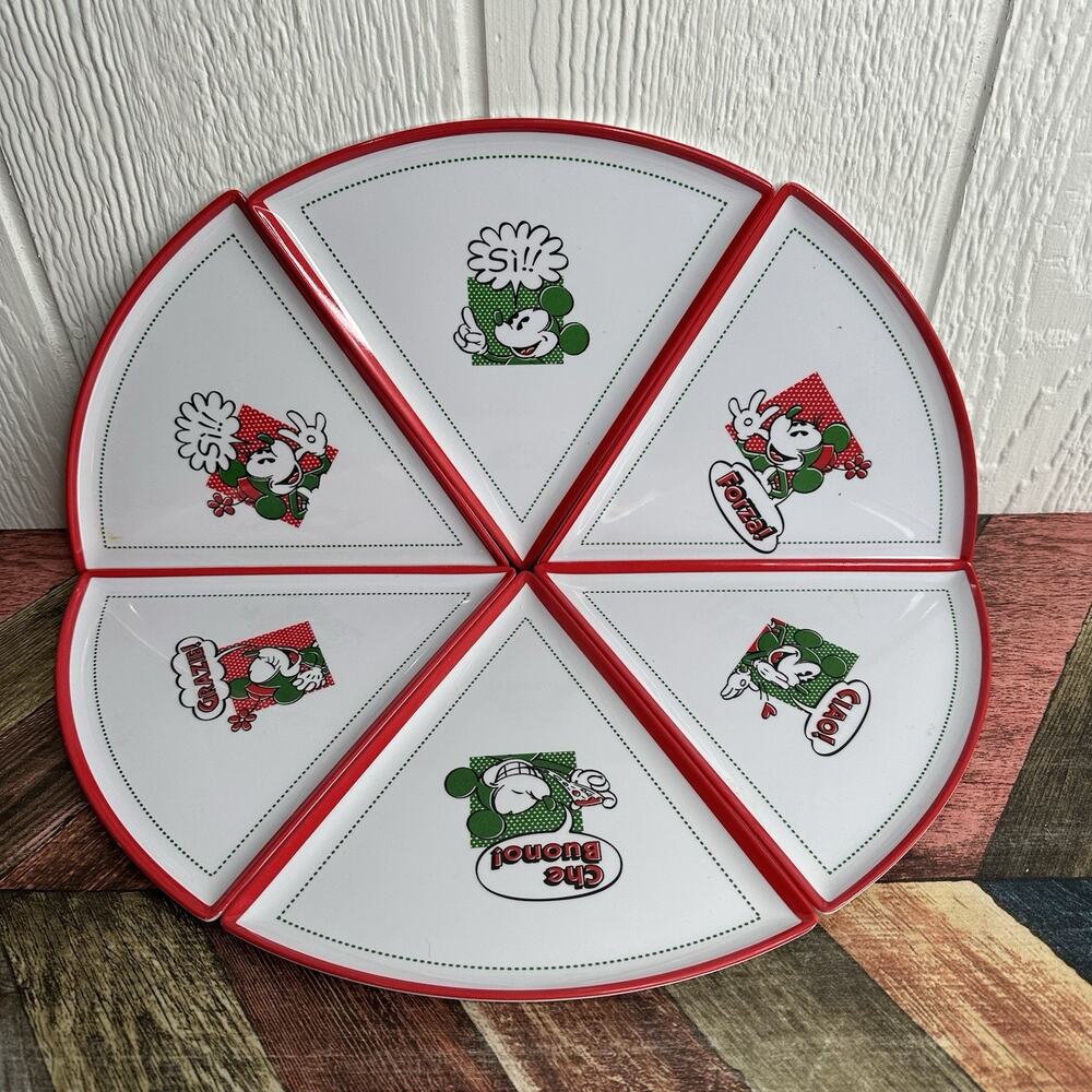 Disney Mickey & Friends Retired Pizza Slice Plates Set Of 6